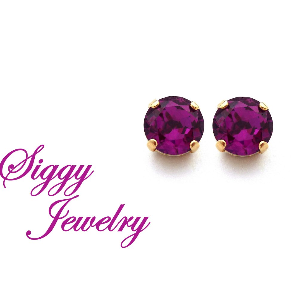 Hot Pink Fuchsia Crystal Gumdrop Studs Gold Finish